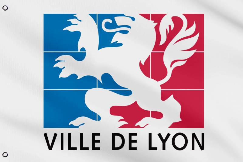 Drapeau De Table Province Du Lyonnais - 15x10 Cm, Hampe 25 Cm, Socle Noir, 100% Polyester, Décoration Bureau