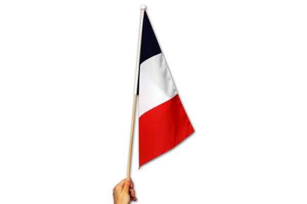 Drapeau France officiel avec hampe en bois : fabrication Française